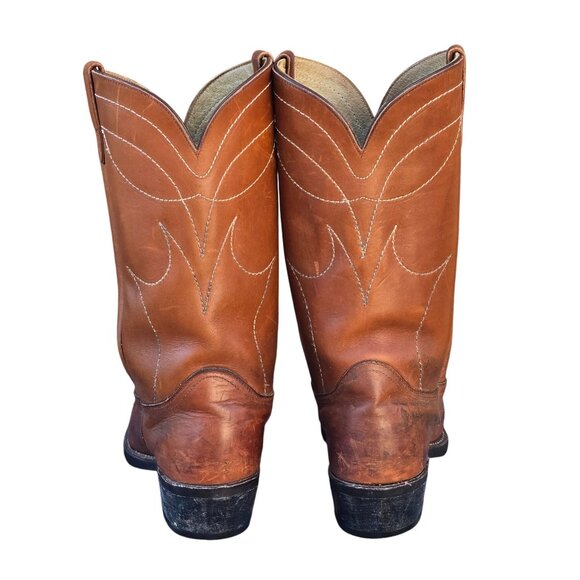 Vintage Brown Leather Cowboy Boots Mens 10.5 D Western Work Chore Rodeo - Picture 9 of 16